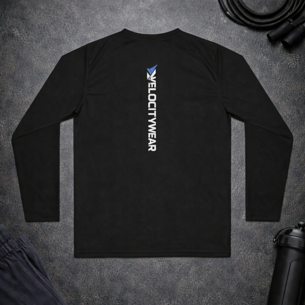 VelocityWear Vertical Logo - Black Athletic Long Sleeve Shirt