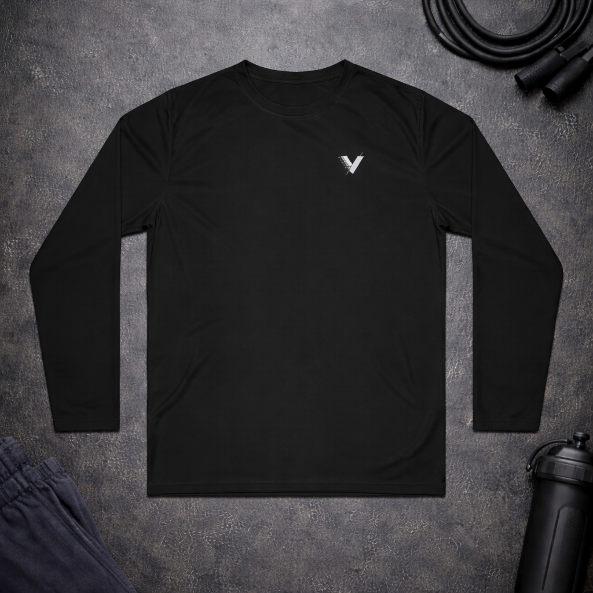 VelocityWear Vertical Logo - Black Athletic Long Sleeve Shirt